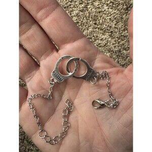 Freedom Silver Cable Chain Bracelet with Handcuff Dangle Charm Titanium